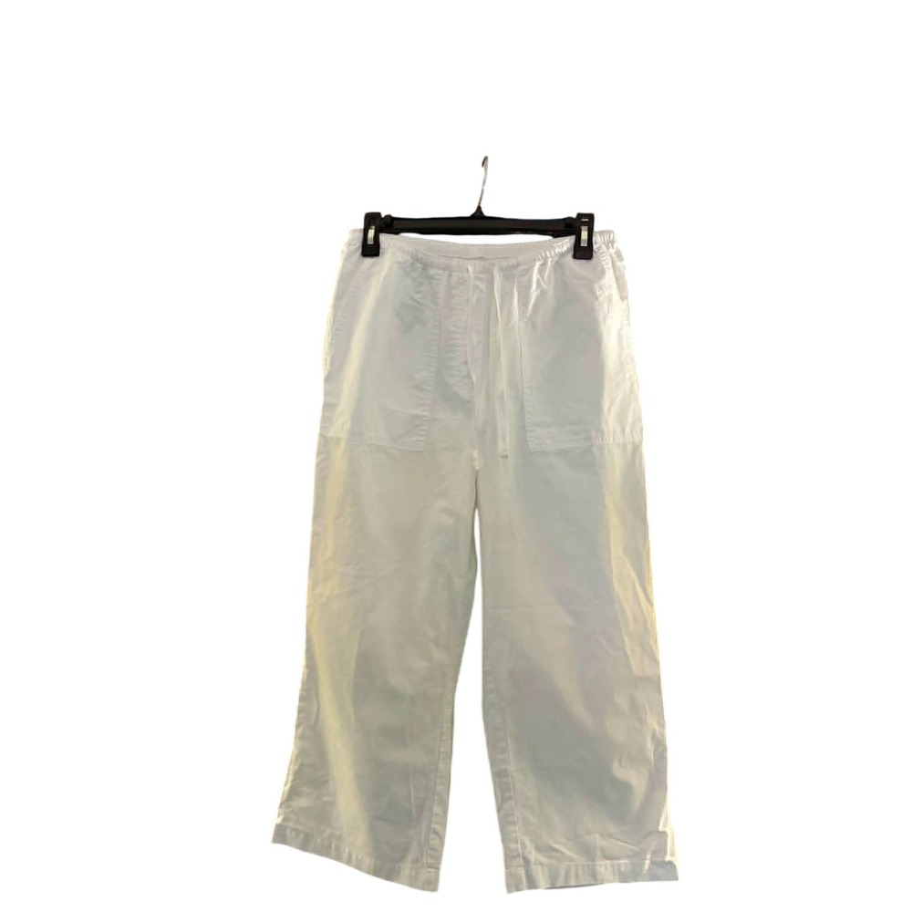 LL Bean Classic Fit Pants Womens XS White Cotton Elastic Waist Coastal Preppy